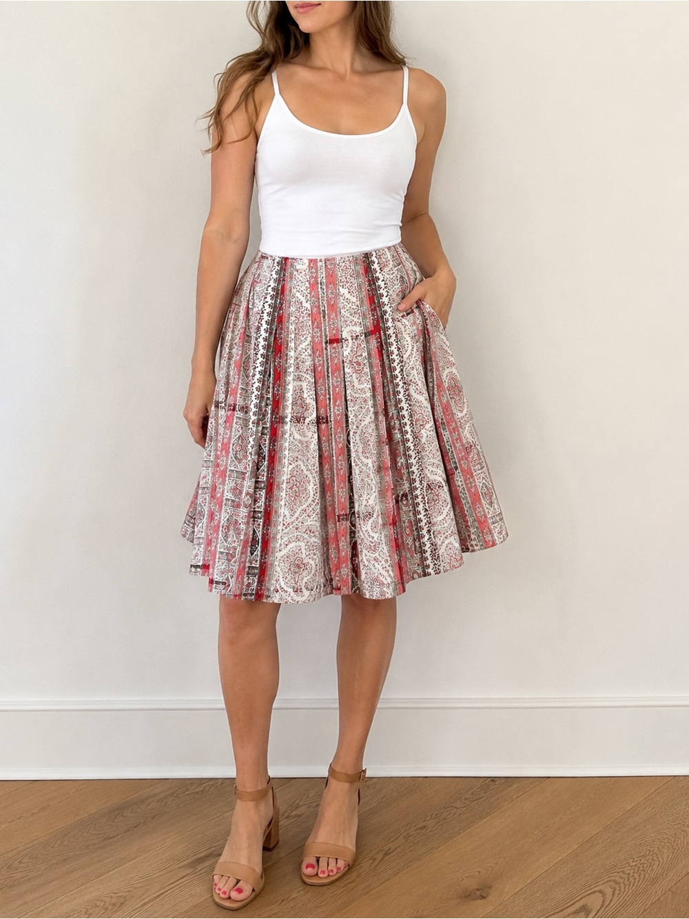 Calvin Klein 100% Cotton Pleated Paisley Full Skirt Size 6